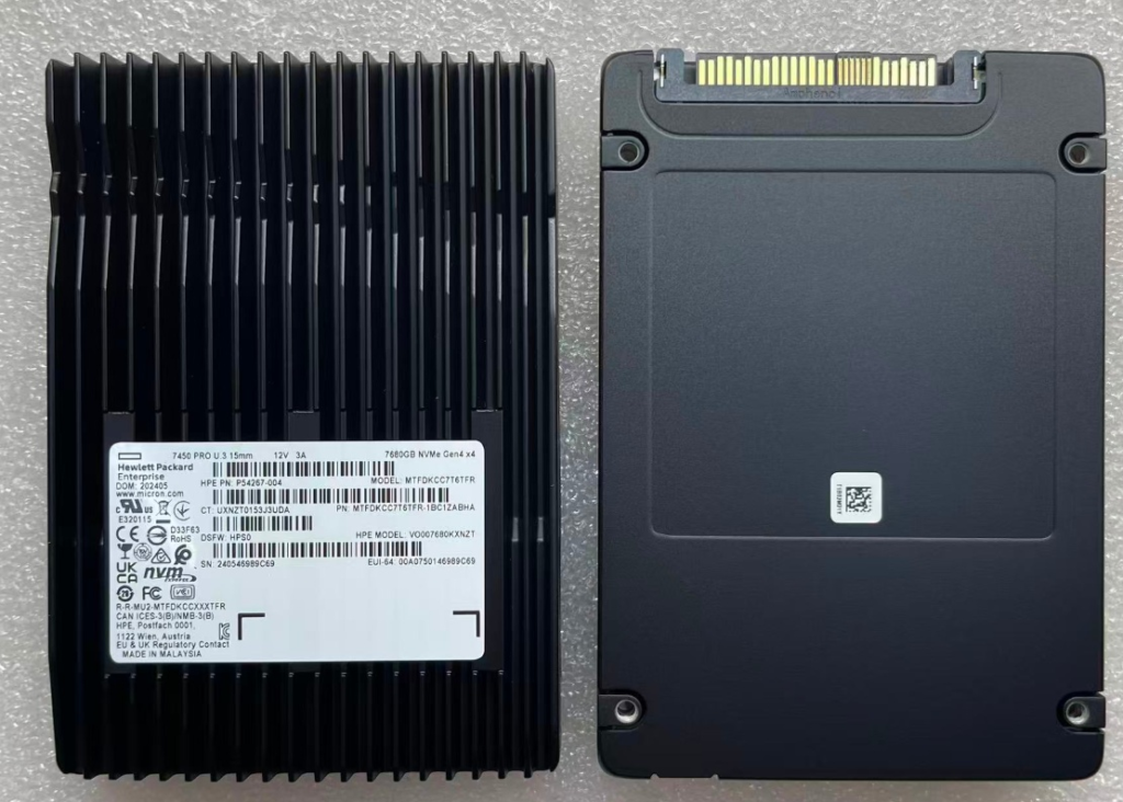 HPE P54267‑004 7.68TB 7450 PRO U.3 15mm NVMe Gen4 x4 Enterprise SSD With Heatsink
